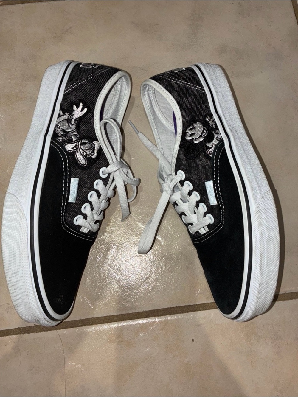 Vans Black & White Low-Top Sneakers with Mickey Mouse Embroidery